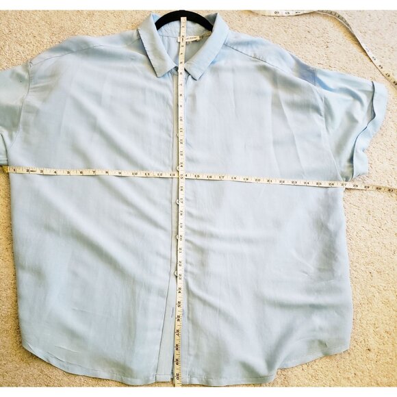Calvin Klein Lt Blue Oversized Slightly Cropped Cotton Blend Button Up Shirt 1X - Picture 4 of 6